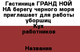 Гастиница ГРАНД НОЙ НА берегу черного моря приглашает для работы уборшиц Кух работников › Название вакансии ­ Повара › Место работы ­ Туапсинский район - Орловская обл. Работа » Вакансии   . Орловская обл.